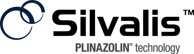 Silvalis logo with two overlapping blue circles and gray text, “PLINAZOLIN technology”