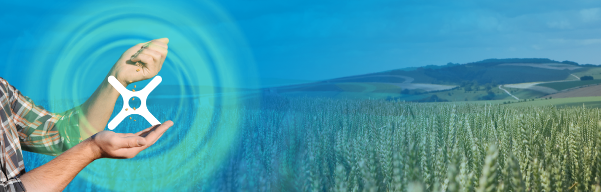 A banner with the title “Protect Your Investment”, in the background a healthy looking field can be seen with a pair of hands holding up the Miravis® Neo trademark X